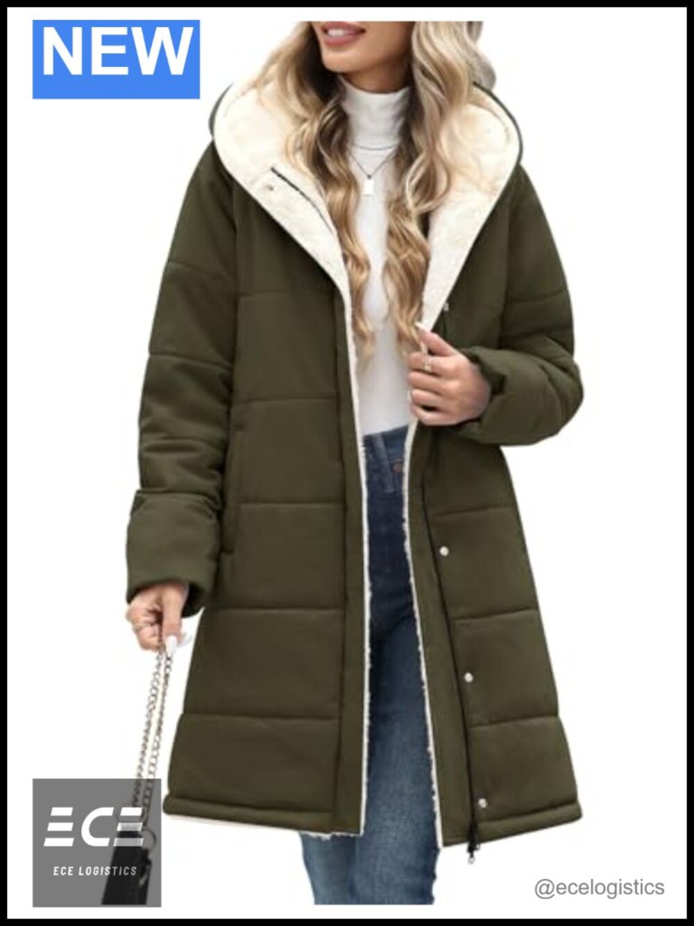 Women's Sherpa Fleece Lined Puffer Jacket Mid-Length Winter Coat